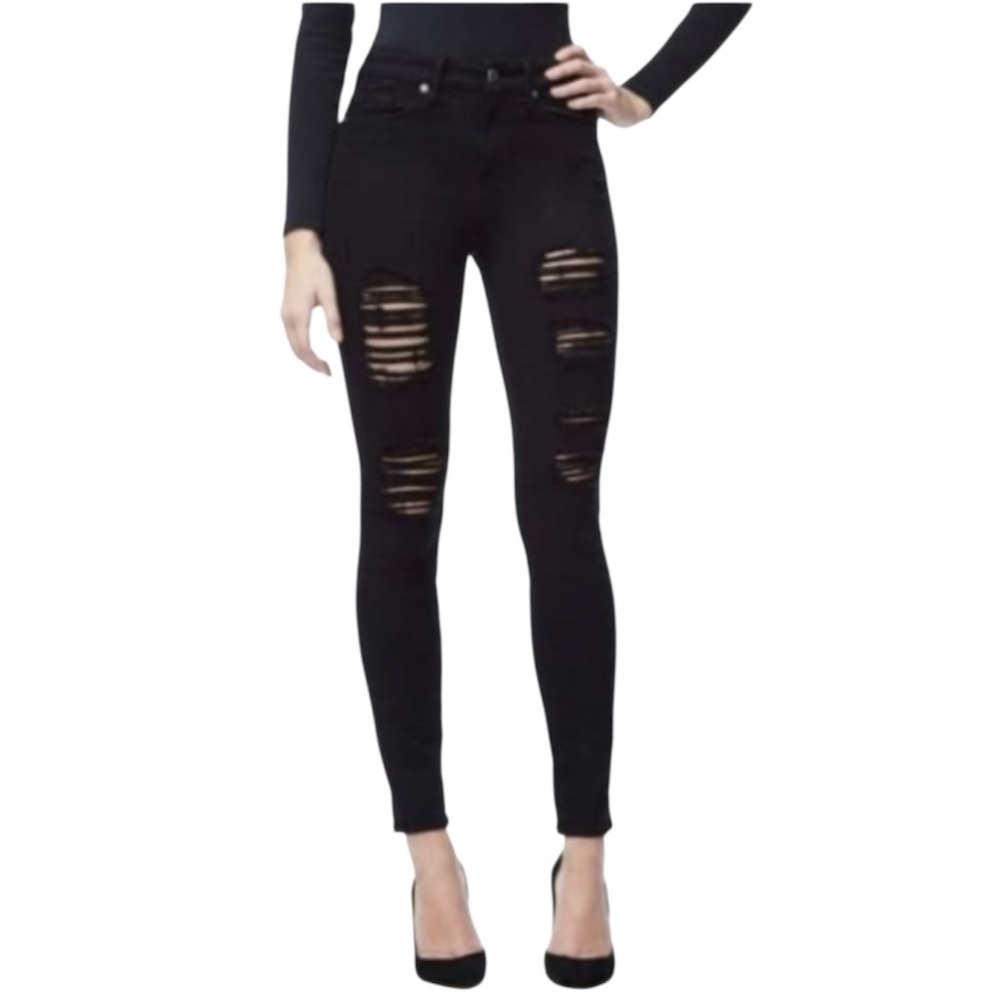 Good American - size 6/ 28- Black Ripped Skinny Jeans Distressed